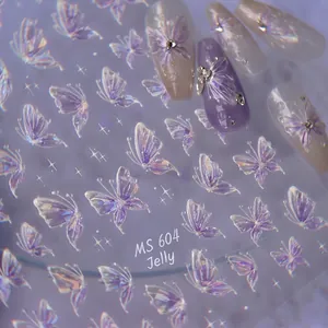 3D holographic butterfly nail stickers with jelly texture and iridescent laser finish