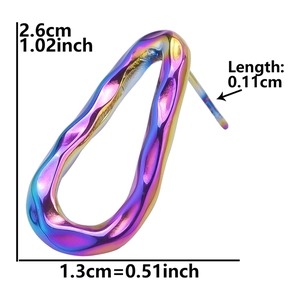 Detailed size specifications for iridescent stainless steel earrings with a hammered finish