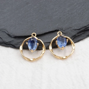 18k gold plated twisted round pendant with blue zircon crystal for DIY jewelry making