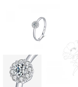 Macro shot of S925 sterling silver ring showing floral zircon micro-pave setting detail