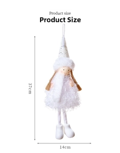 Detailed view showing 37cm height and 14cm width dimensions of plush angel ornament