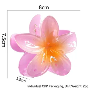 Tropical frangipani flower hair claw clip with orange gradient resin for women