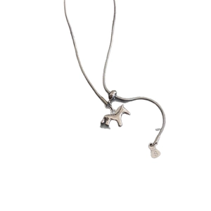 Silver horse pendant necklace with dollar money bag charm on elegant snake chain