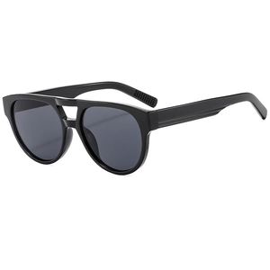 Classic pilot sunglasses with black double-bridge frame and dark grey polarized lenses