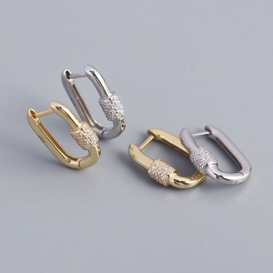 U Shape Carabiner Hoop Earrings 925 Sterling Silver Zircon Inlaid Geometric Lock Design Minimalist Jewelry For Women