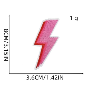 Detailed size chart showing pink lightning bolt embroidered patch dimensions 8cm by 3.6cm