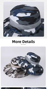 Close-up of breathable mesh side panels and camouflage pattern on outdoor sun hat