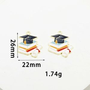 Graduation charms for DIY jewelry featuring cap and book with 26x22mm dimensions