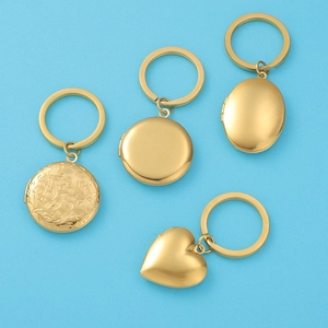 Locket Keychain 316L Stainless Steel Opening Photo Frame Mirror Polished Heart Round Oval Floral Engraved Key Ring