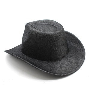 Detailed view of the black glitter western cowboy hat with a shimmering textured finish