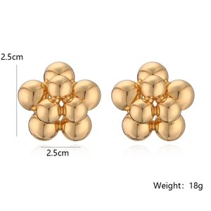 Gold flower stud earrings made of metallic spheres measuring 2.5cm by 2.5cm