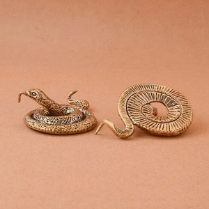 Solid brass cobra snake figurine ornaments with detailed scales and vintage bronze finish