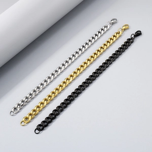 Classic Cuban link bracelets for men and women in silver, gold, and black stainless steel