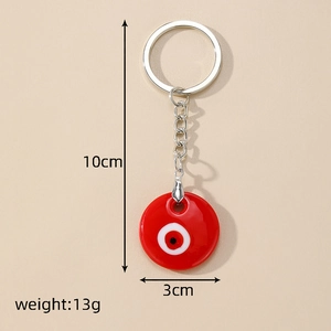 Classic 10cm Turkish red Evil Eye keychain with glass pendant and silver metal ring