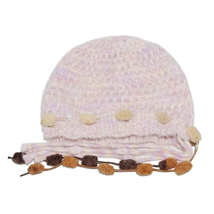 Rosa Strickmütze mit Farbverlauf, Quasten und weichen Pompons für den Winter