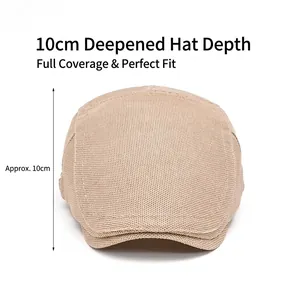 Beige breathable mesh beret cap with 10cm depth for men and women in retro British style