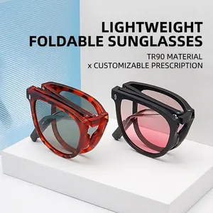 Minimalist foldable TR90 sunglasses with tortoiseshell and black frames for women