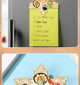 Close-up of Harbin metal souvenir fridge magnet with dual magnets and rotating food design