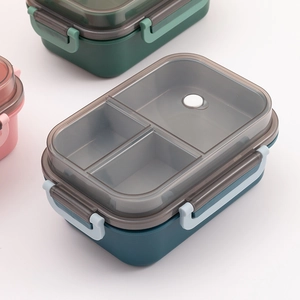 Double-layer sealed bento lunch box with compartments and microwave safe plastic design