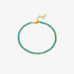 925 Sterling Silver Tennis Bracelet For Women Blue Turquoise Style Rhinestone Full Diamond Adjustable Jewelry Hand Ornament