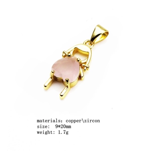 Detail of cartoon girl pendant with pink heart zircon and gold plated copper specs