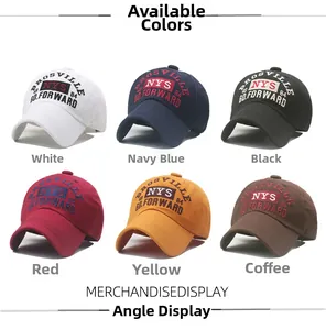 Collage showing six color options of embroidered NYS baseball caps in a grid layout