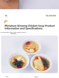 Makrodetail der Miniatur-Ginseng-Hühnersuppe mit realistischen Keramikschalen