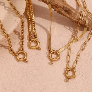 Minimalist Stainless Steel 18K Gold Plated Necklace For Women Fashion Geometric Spring Ring Clasp Chain Necklace Jewelry Gift