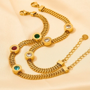 Trendy Stainless Steel Bracelet For Women Non-Fading Snake Chain Round Bead Zirconia Roman Numerals Jewelry Gift