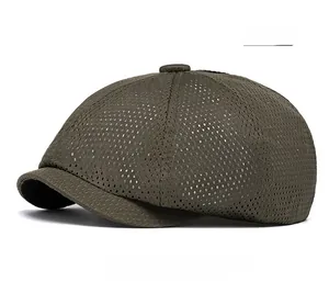 Detail of army green breathable mesh beret with adjustable buckle for summer