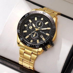 Orologio Al Quarzo Da Uomo Affari Lusso Cinturino In Lega Oro Calendario Data Resistente Al Acqua Analogico Moda