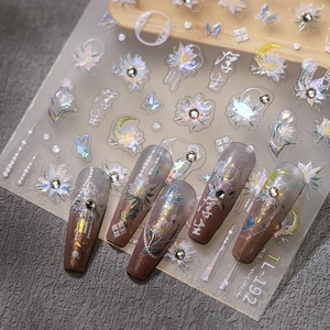 5D stereoscopic floral butterfly nail stickers with holographic laser diamonds TL-192
