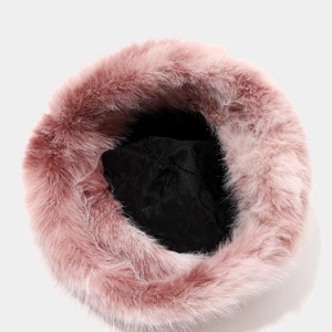 Winter colorful tie-dye faux fur bucket hat with warm lining and soft pink plush texture