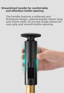 Detail view of ergonomic 64mm matte black wine opener handle for comfortable grip