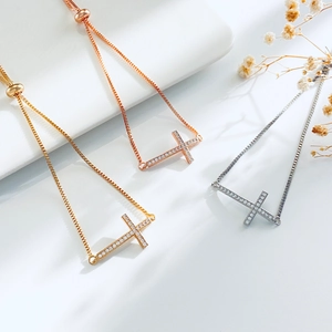 Horizontal Cross Adjustable Bracelet Copper Full Rhinestones Fashion Jewelry For Women Personalized Style Shiny