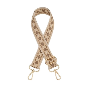 Ethnic style khaki woven adjustable wide shoulder strap with gold metal hooks for bags