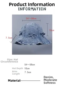 Guide des tailles du chapeau bob en jean avec nœud doux et bords volantés