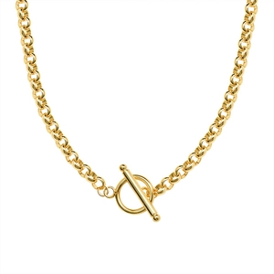 Minimalist chunky 18K gold plated stainless steel rolo chain necklace with OT toggle clasp