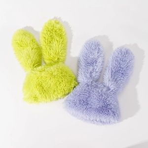 Rabbit Ears Plush Bucket Hat Faux Fur Warm Winter Windproof Cute Cartoon Fisherman Cap Women