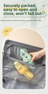 Detail of cartoon bear travel toothbrush case being placed in luggage compartment