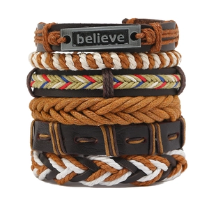 Ensemble de bracelets multicouches en cuir pour hommes avec plaque gravée believe