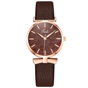 Women Quartz Watch Alloy Case Faux Leather Strap Leaf Pattern Dial Bowknot Decoration Fashion Casual Elegant Wristwatch