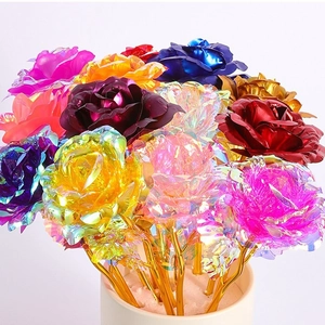 Colorful artificial gold foil roses in various colors for romantic gift display