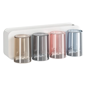 Wall-mounted toothbrush holder set with four colorful translucent cups for home bathroom