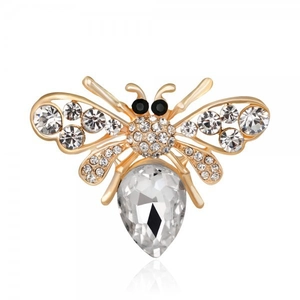 Exquisite gold honey bee brooch with sparkling crystals and pear-shaped rhinestone