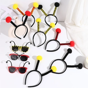 Kids insect costume set with bee and ant antenna headbands and ladybug glasses