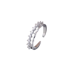 Double-layered silver open ring featuring a rope texture and micro-paved cubic zirconia