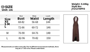 Größentabelle für Neckholder-Kleid mit tiefem V-Ausschnitt und Maßen in cm