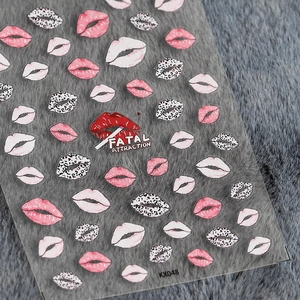 5D Relief Lip Print Nail Art Stickers Leopard Kiss Pattern Matte Thin Self Adhesive DIY Manicure Decals For Women