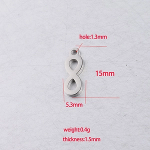 Polished stainless steel infinity symbol pendant, 15mm DIY jewelry connector charm